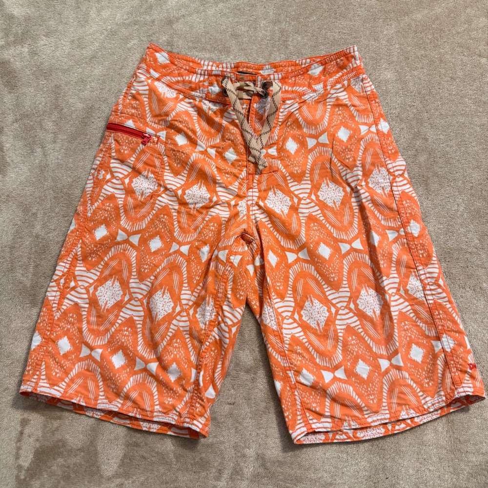 Patagonia Boys Orange Tribal Print Board Shorts Swim Trunks Size 10